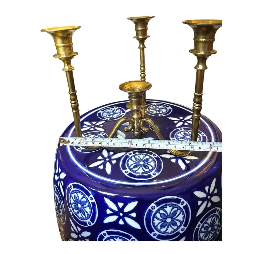 Vintage MCM Solid Quality Brass 4 Candle Candelabra Centerpiece 7.5”